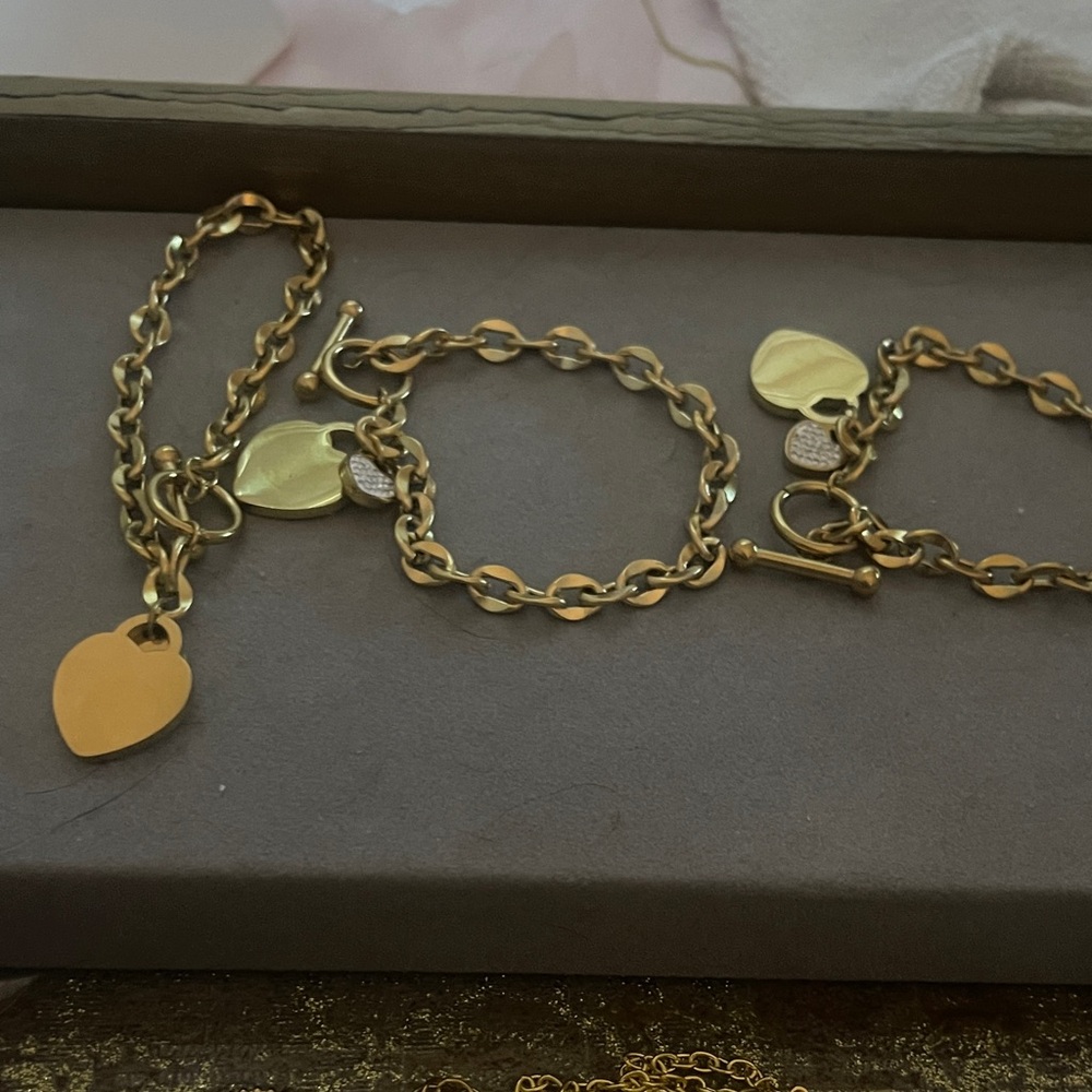 One Gold Heart Charm Bracelet with Toggle Clasp 3 available for siblings.
